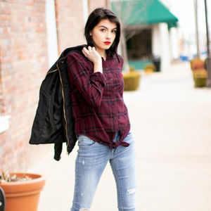 Let's Stay in Plaid Top in Wine